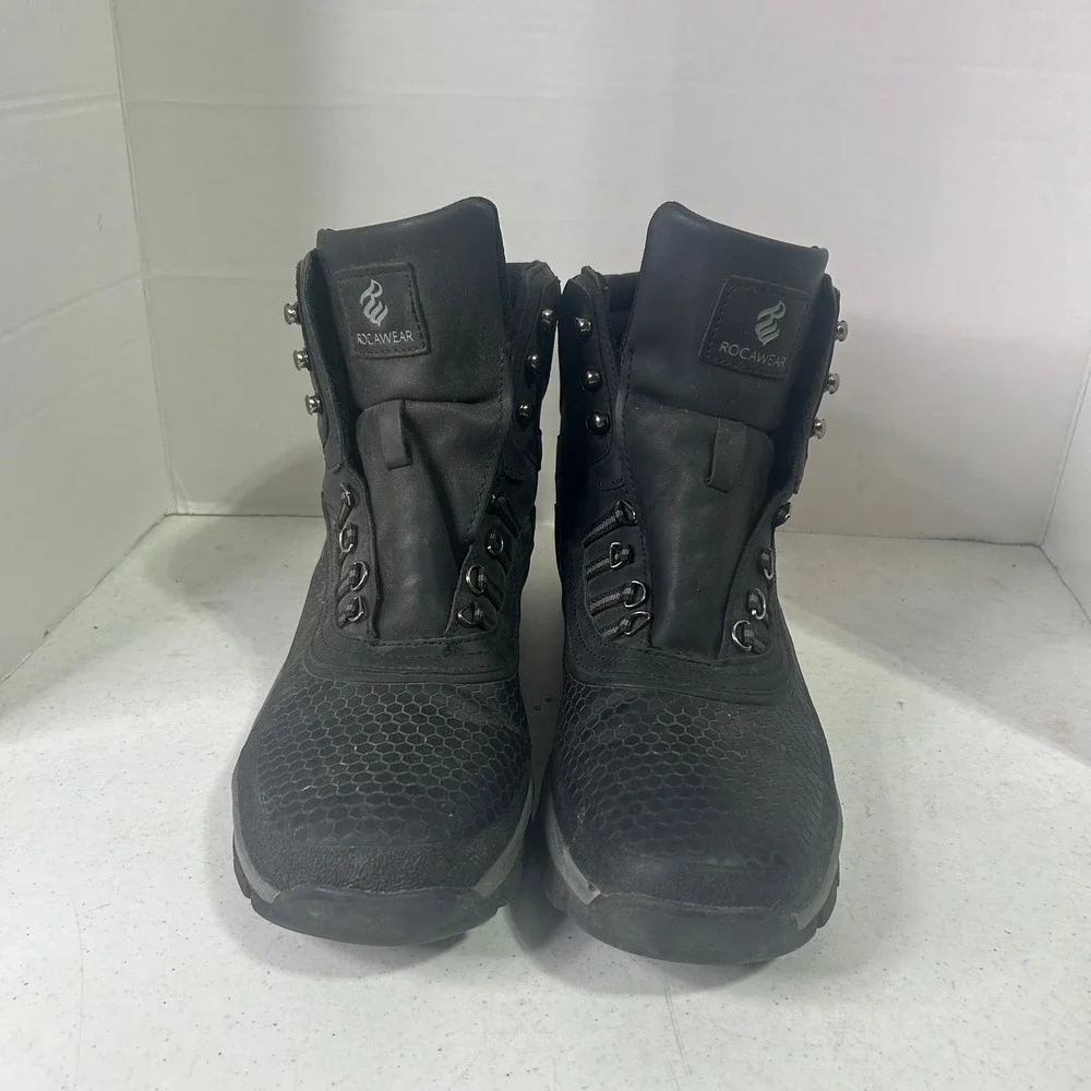 Rocawear Tristan Mens Black Faux Leather Hiking Boots Size 11 Honeycomb Texture